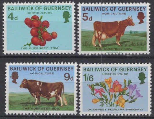 ZAYIX -Great Britain Guernsey 33-36 MNH Agriculture Cows Flowers 010922S26M