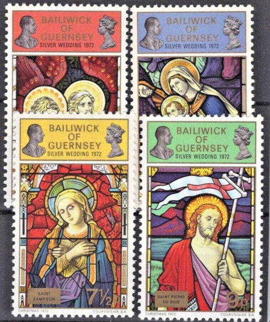 ZAYIX Great Britain Guernsey 73-76 MNH Saints Stained Glass Christmas011022S02M