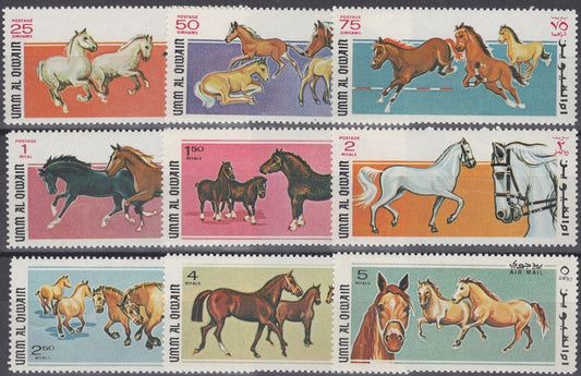 ZAYIX Umm Al Qiwain UAE MI 314A-322A MNH Horses Animals