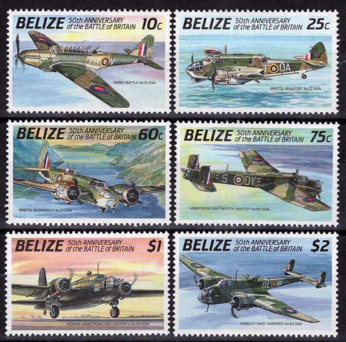 Belize 951-956 MNH Aircraft Aviation Planes Battle of Britain 083022S05