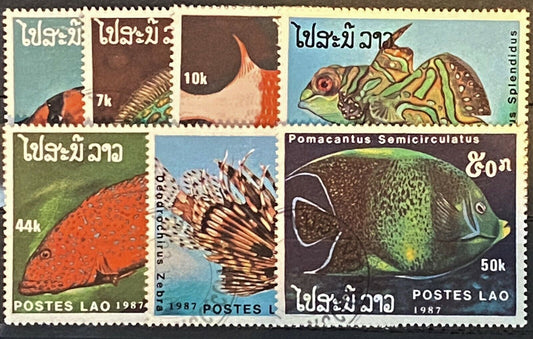 ZAYIX - 1987 Laos #820-826 - Used - Marine Life - Fish