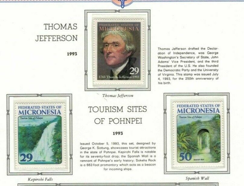 1993 Micronesia MNH CollectionThomas Jefferson, Pohnpei rainforest, Tourism