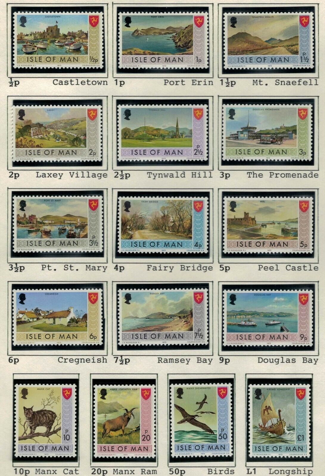 ZAYIX 1973 - Great Britain - Isle of Man - #12-27 - MNH - Ships - Birds - Cat