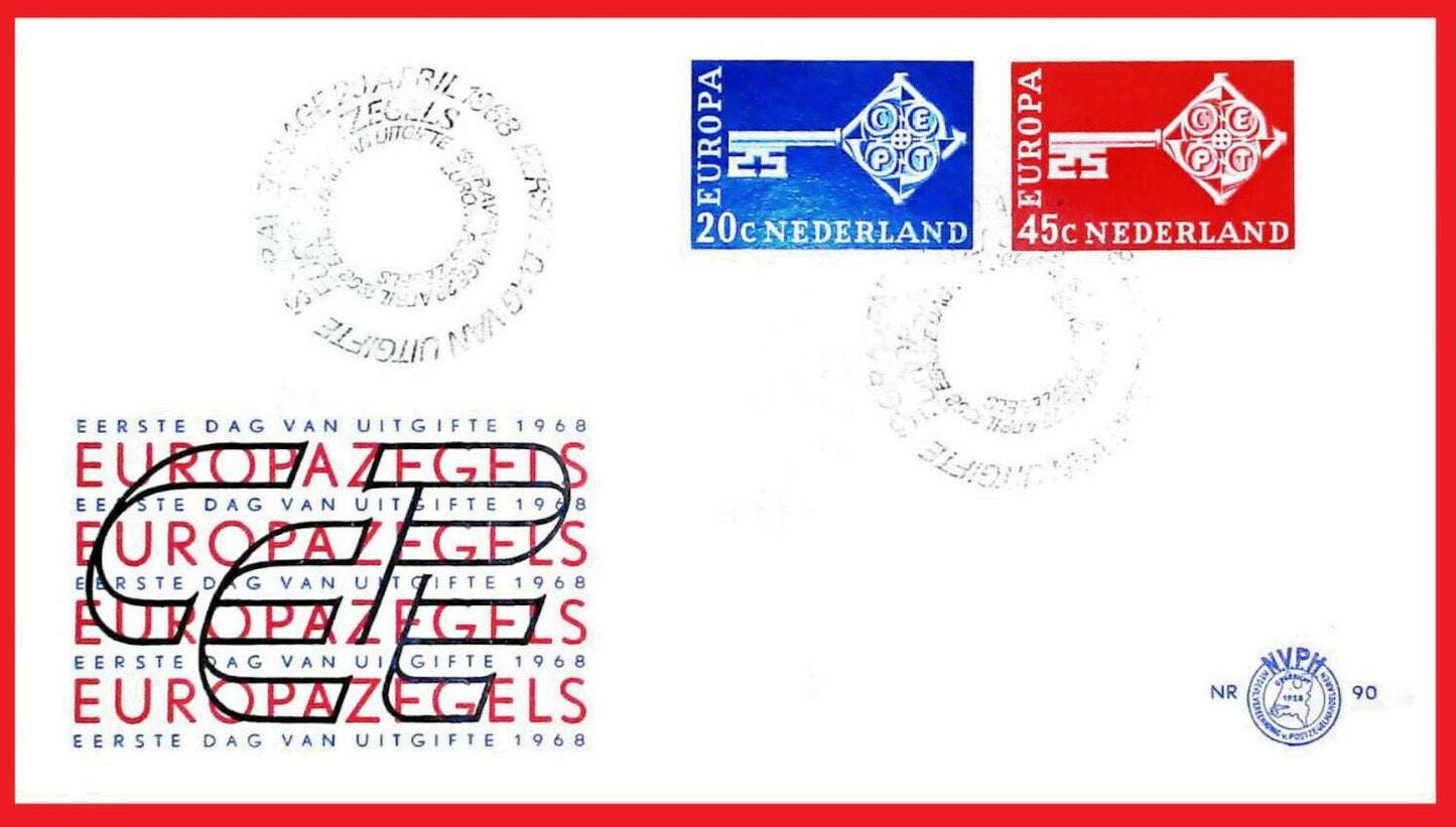 ZAYIX - 1968 Netherlands 452-453 / Mi 899-900 FDC Europa / Keys