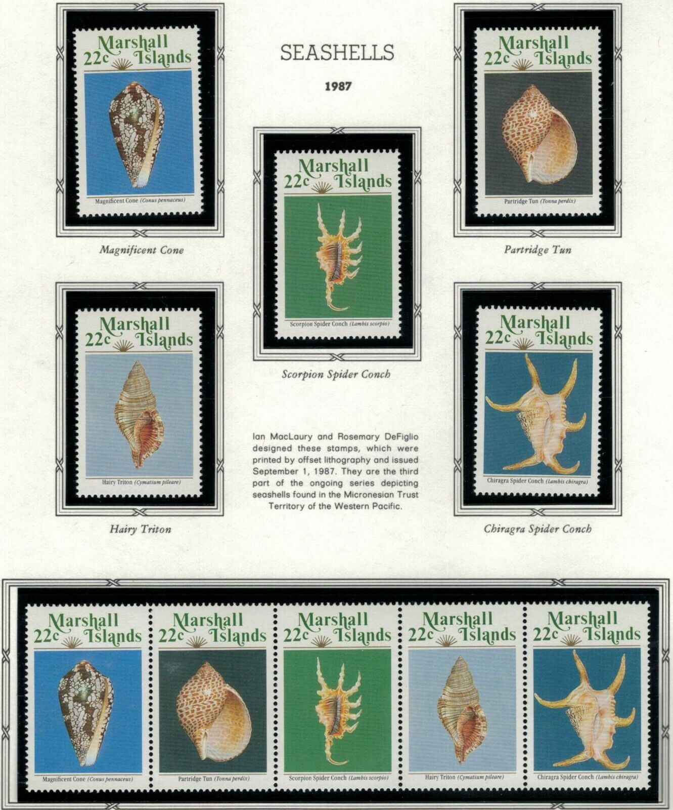 1987 Marshall Islands 152-156a  MNH Seashells Marine Life
