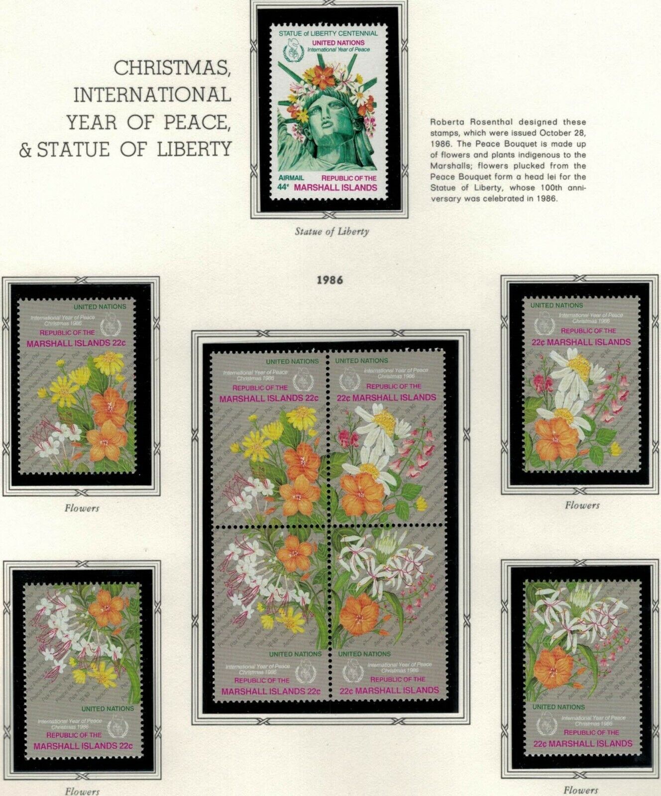 ZAYIX - 1986 Marshall Islands #C8, 128-131a - MNH - Air Post - XMas - Flowers