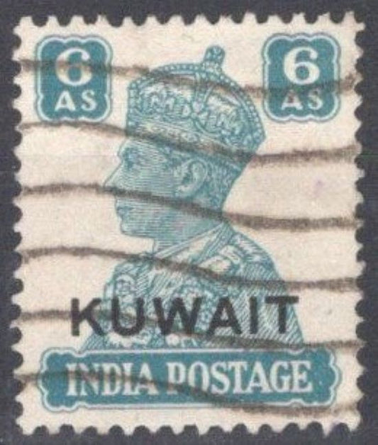 ZAYIX - Kuwait 68 used Overprint on India 6a Peacock Blue 103022S48