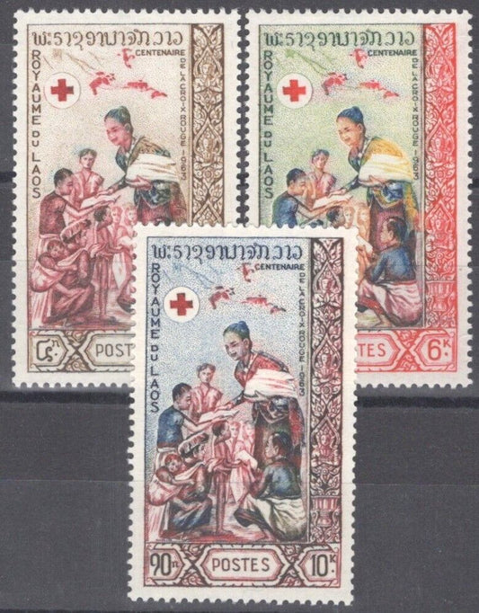 ZAYIX Laos 85-87 MNH Royalty Queen Khamphouy Red Cross 101922S105M