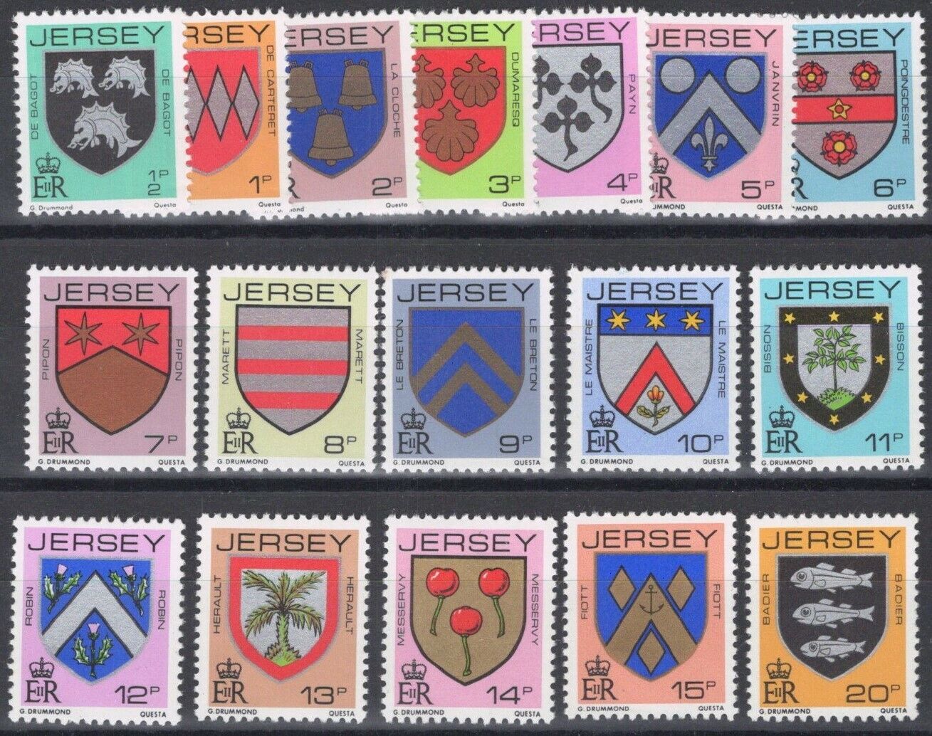 ZAYIX Great Britain Jersey 246-262 MNH Coat of Arms 042922-SM180M