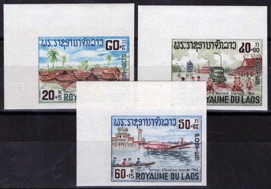 Laos B6-B8 MNH Semi-Postal Imperf Plane Flooded Village