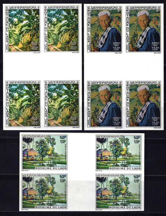 ZAYIX Laos C72-C74 MNH/MH Imperf Gutter Blocks Paintings Marc Leguay 110422SM37