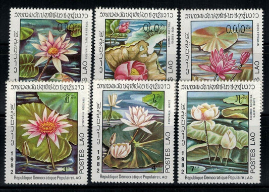 ZAYIX - Laos 367-372 MNH w/o Gum Flowers Water Lilies 032622SM20M