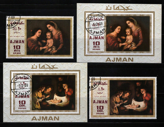 ZAYIX -Ajman 455A-456A, 137A-138A CTO Paintings Murillo Nativity XMas 081622S19