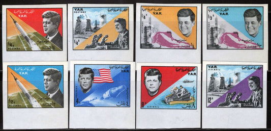 Yemen 216-216G, Mi 432-439B MNH Imperf Space Rockets John F. Kennedy