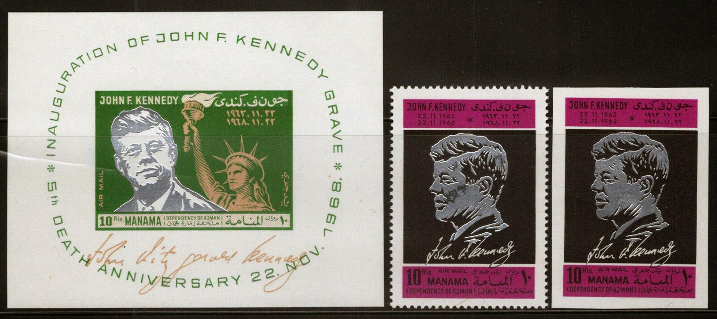 ZAYIX Ajman Manama 113-114 AB Blk 12 MNH John F. Kennedy 013123S49M