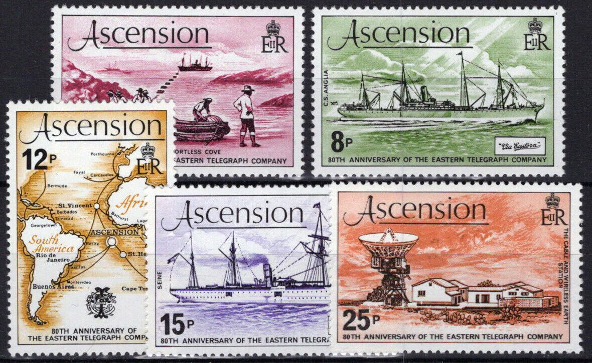 ZAYIX Ascension 242-246 MNH Ships Maps Eastern Telegraph Company 021423S78