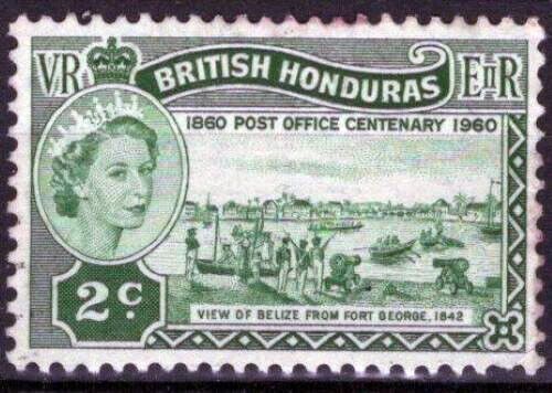 ZAYIX British Honduras 156 Used View of Belize Boats Newtown Barracks 031023S79