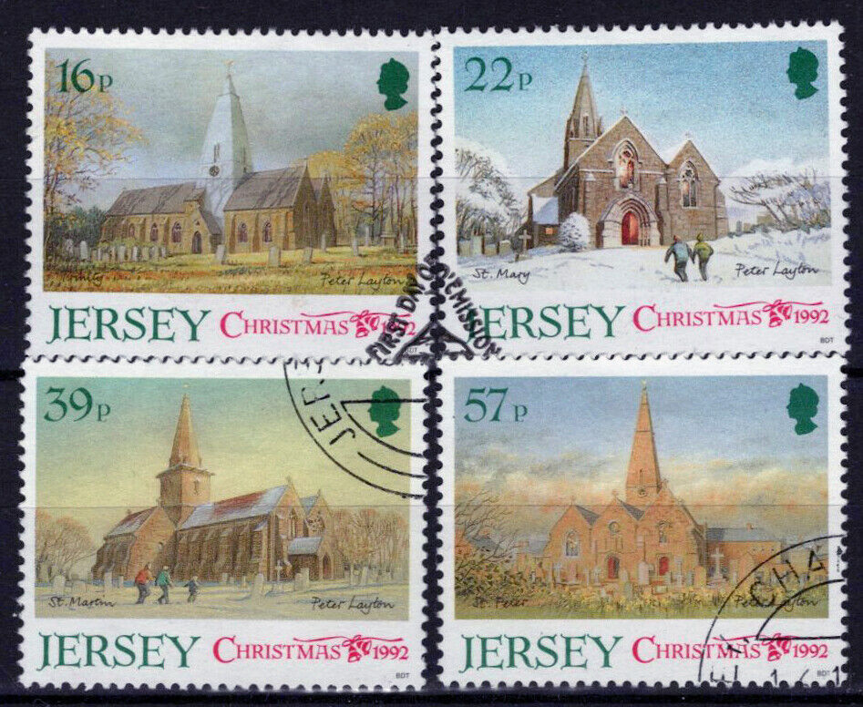 ZAYIX Great Britain - Jersey 610-613 used Parish Churches Architecture 033023S08