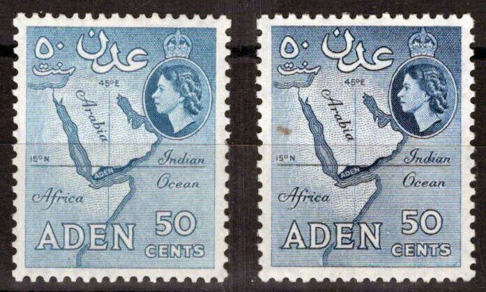 ZAYIX Aden 53 & 53b MNH perf 12, Blue and Deep Blue Map Varieties 033023S155