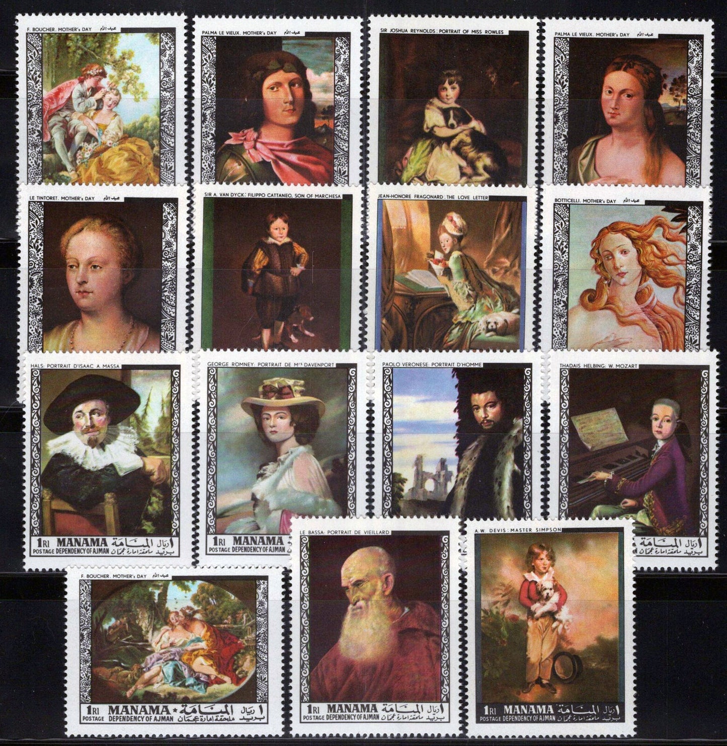 ZAYIX Ajman Manama 432-446 MNH Paintings by Old Masters 041623S80