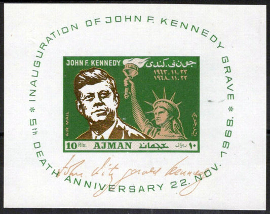 ZAYIX Ajman Block 65 MNH John F. Kennedy Statue of Liberty President 041623S114