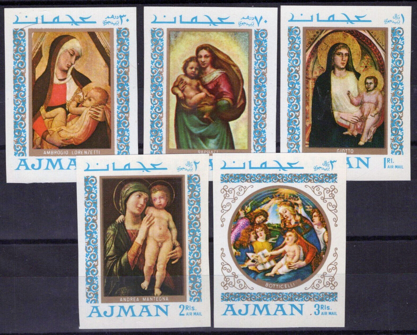 ZAYIX Ajman 327 B-331 B MNH Imperf Madonna Paintings Religious 041623S105