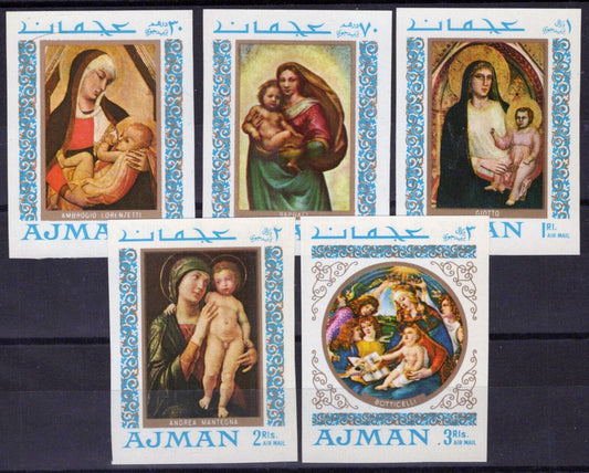 ZAYIX Ajman 327 B-331 B MNH Imperf Madonna Paintings Religious 041623S105