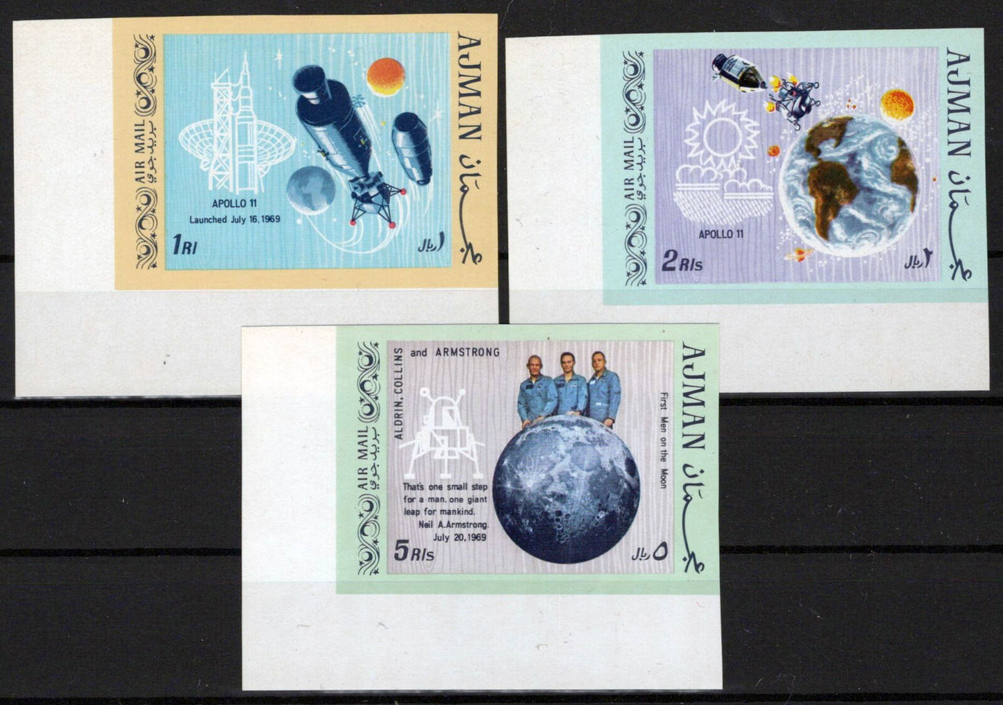 ZAYIX Ajman 466 B-468 B MNH Imperf Space Moon Landing Astronauts 041623S106