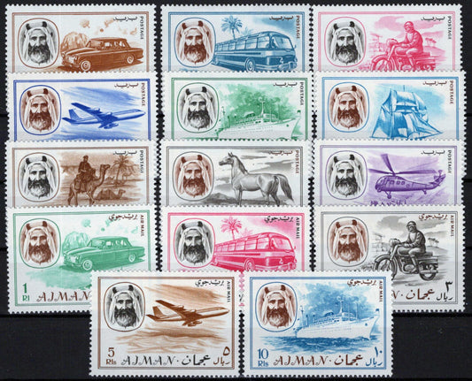 ZAYIX Ajman 127-140 MNH Definitives Ships Boats Horses Automobiles 041623S115