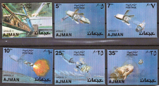 ZAYIX Ajman 1443-48 MNH 3D Plastic Coating Space Apollo 11 Moon Rocket 042523S02