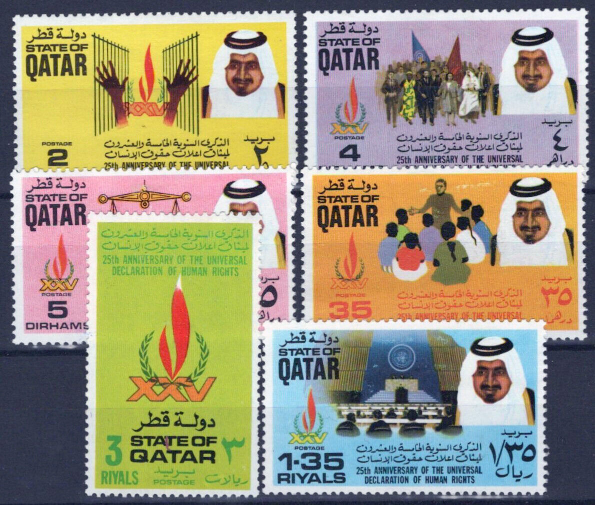ZAYIX Qatar 372-377 MH Human Rights Flame Hands Flags Justice 032323S39