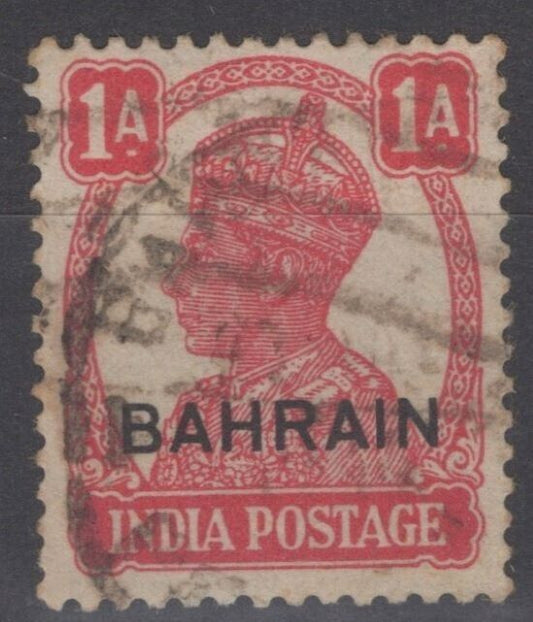 ZAYIX - Bahrain 41 used - 1a carmine rose George VI overprint on India stamp