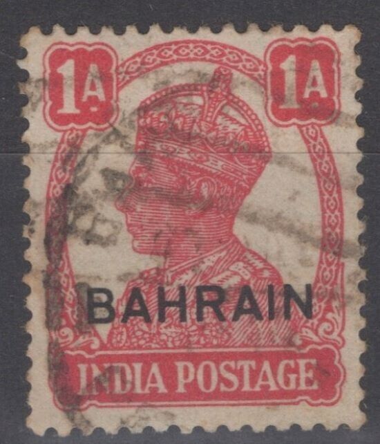 Bahrain 41 used 1a carmine rose George VI overprint on India stamp