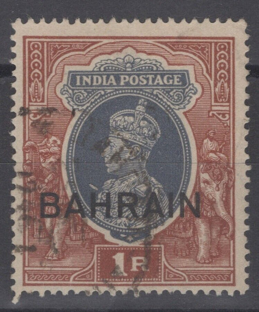 Bahrain 32 used 1rBrown and slate overprint on India stamp