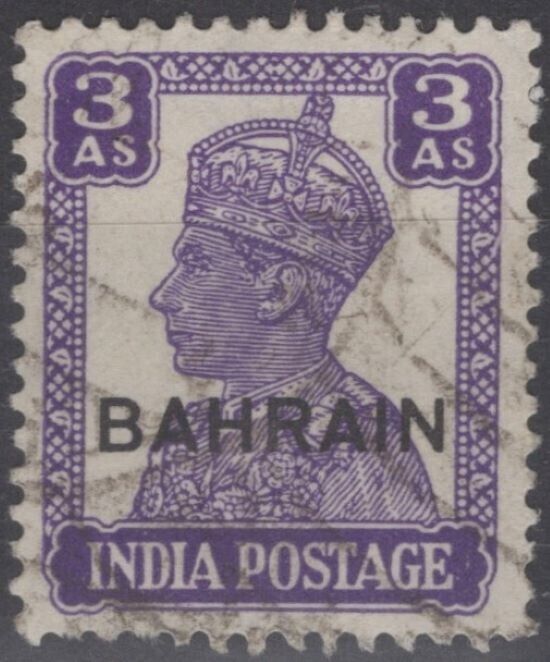 ZAYIX -Bahrain 46 used 3a violet King George VI ovpt stamp of India 041322S163
