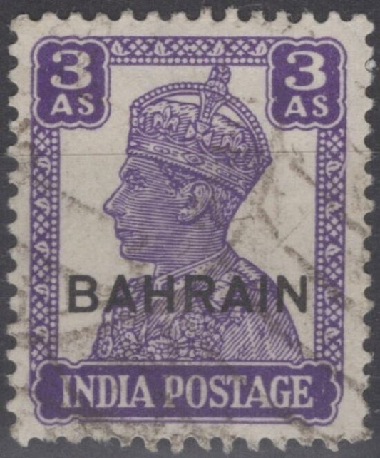 Bahrain 46 used 3a violet King George VI ovpt stamp of India 041322S163