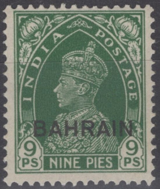 ZAYIX Bahrain 22 MLH George VI 9p dark green overprint on India stamp 041322S129