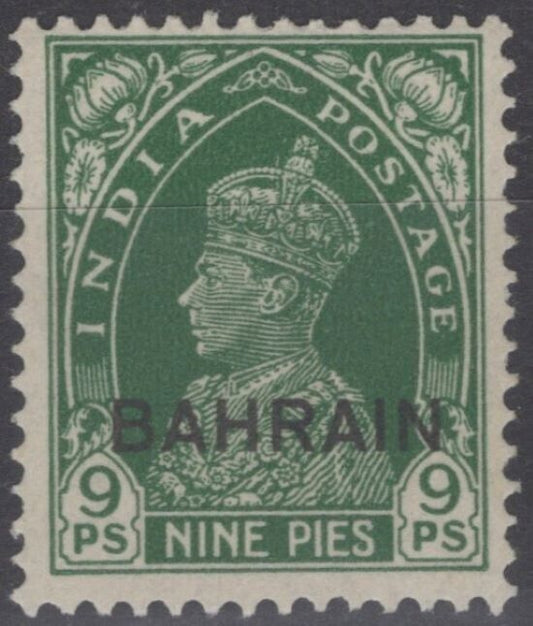 Bahrain 22 MLH George VI 9p dark green overprint on India stamp