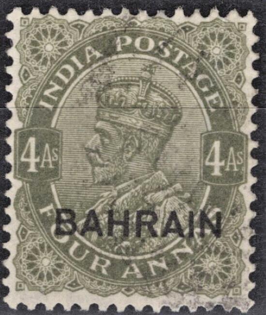ZAYIX Bahrain 17 used  India Postage overprint 4a olv green George VI 041322S127