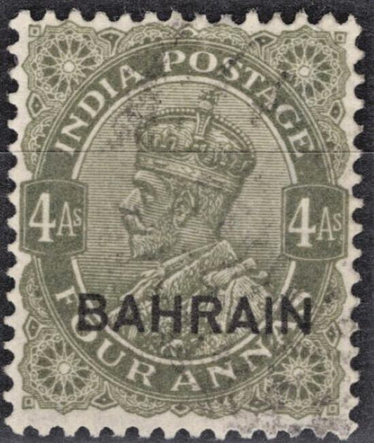 Bahrain 17 used  India Postage overprint 4a olv green George VI