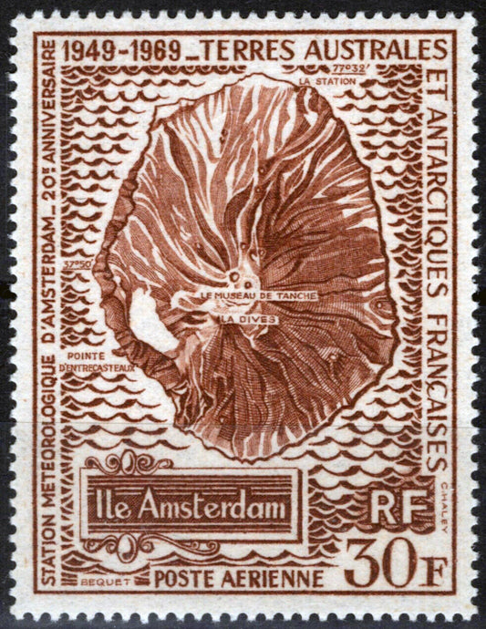 ZAYIX FSAT TAAF C19 MNH Air Post Map of Amsterdam Island Antarctic 061923S77