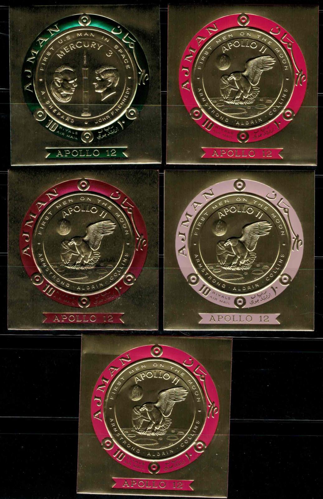 ZAYIX Ajman 474-487 MNH Miniature Sheets Gold Coin Space Eagle 080323SM18
