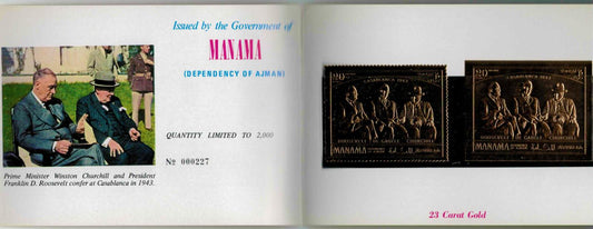 ZAYIX Manama 353 A, B MNH Gold Foil Rosevelt De Gaulle Churchill 080323SM38