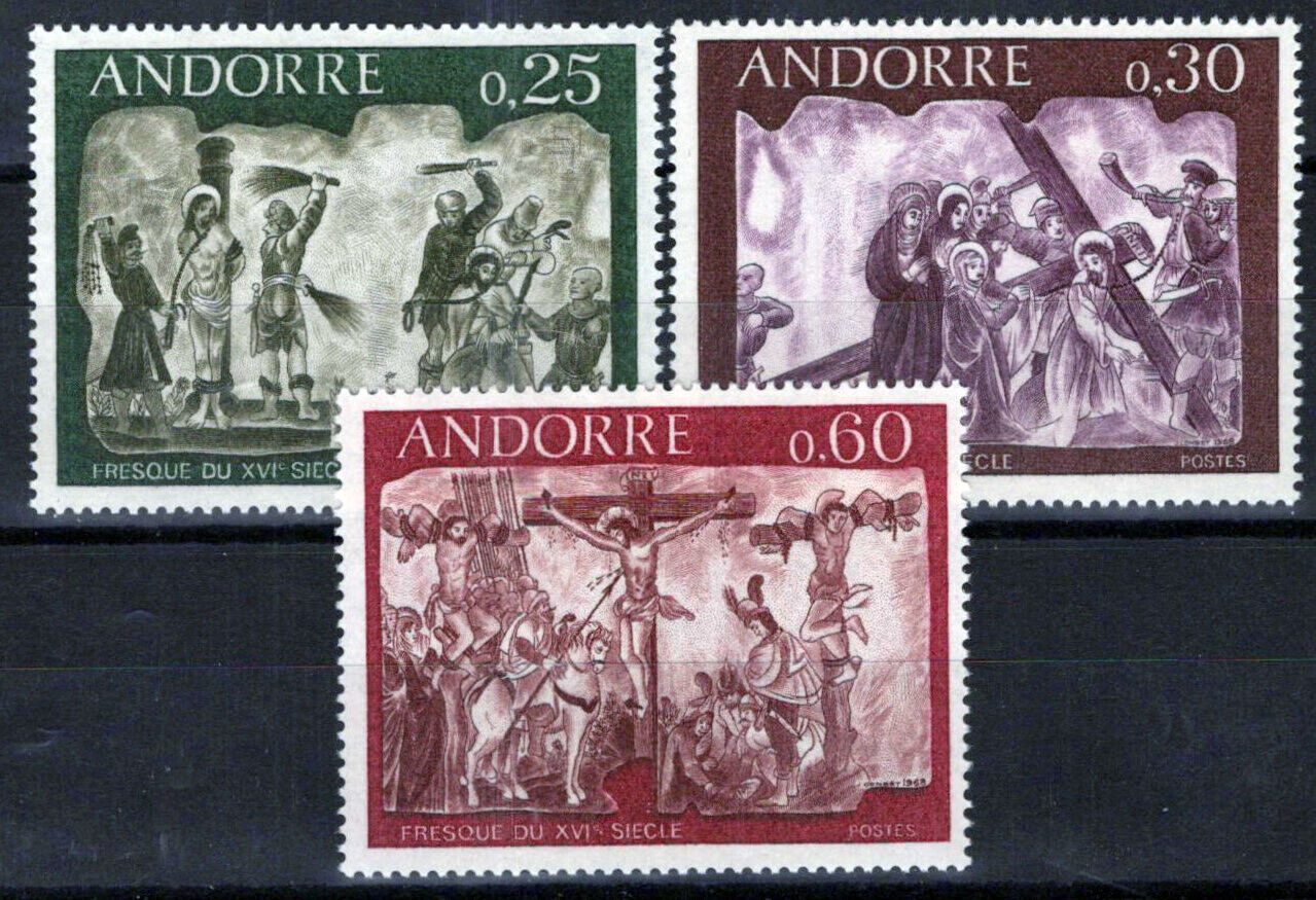 ZAYIX French Andorra 185-187 MNH Art Frescos The Crucifixion 071823S70M