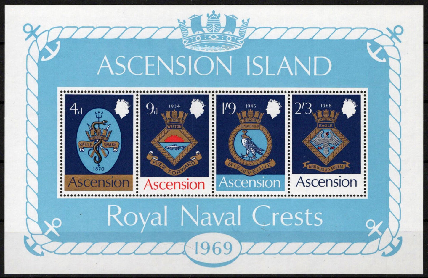 ZAYIX Ascension Island 129a MNH Coat of Arms Royal Navy 090823S32