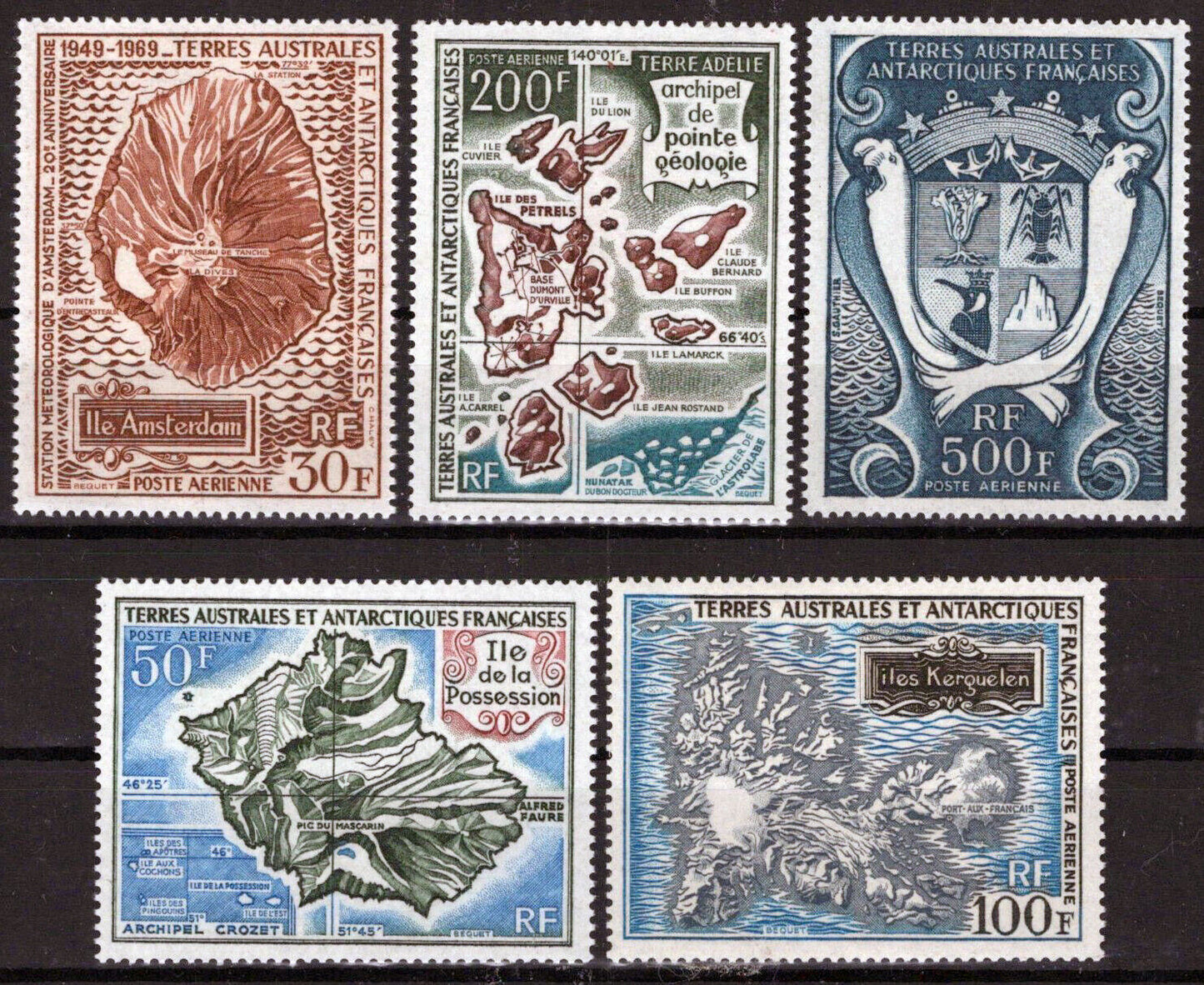 ZAYIX FSAT TAAF C19-C23 MNH Air Post Maps Coat of Arms Geology 092023S08