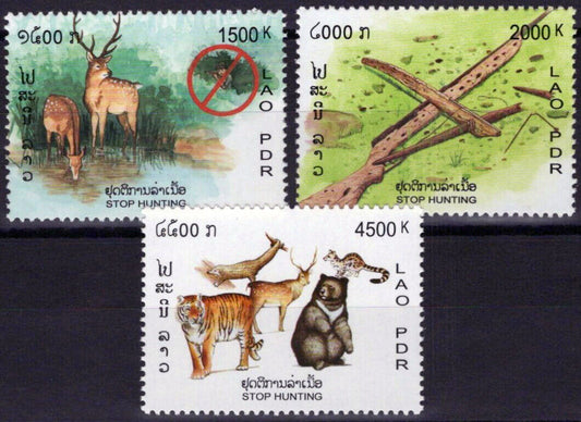 ZAYIX Laos 1587-1589 MNH Wildlife Animals Stop Hunting Campaign 100123S19