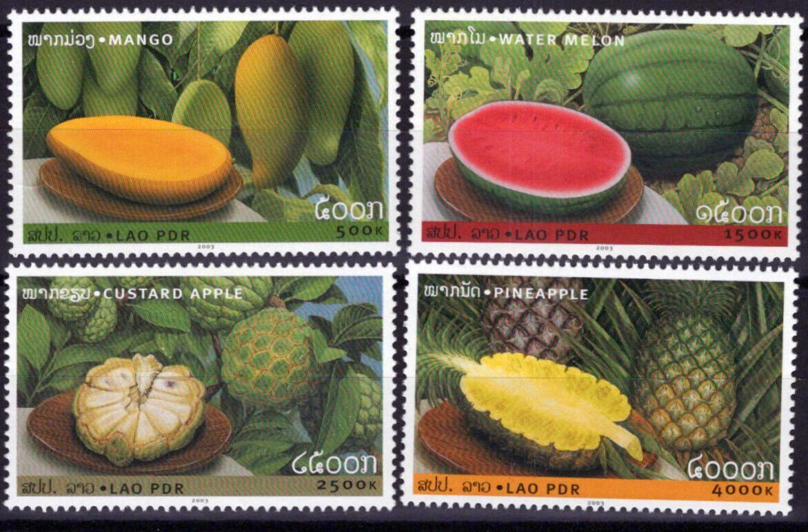 ZAYIX Laos 1590-1593 MNH Food Fruit Mangos Pineapples 100123S20