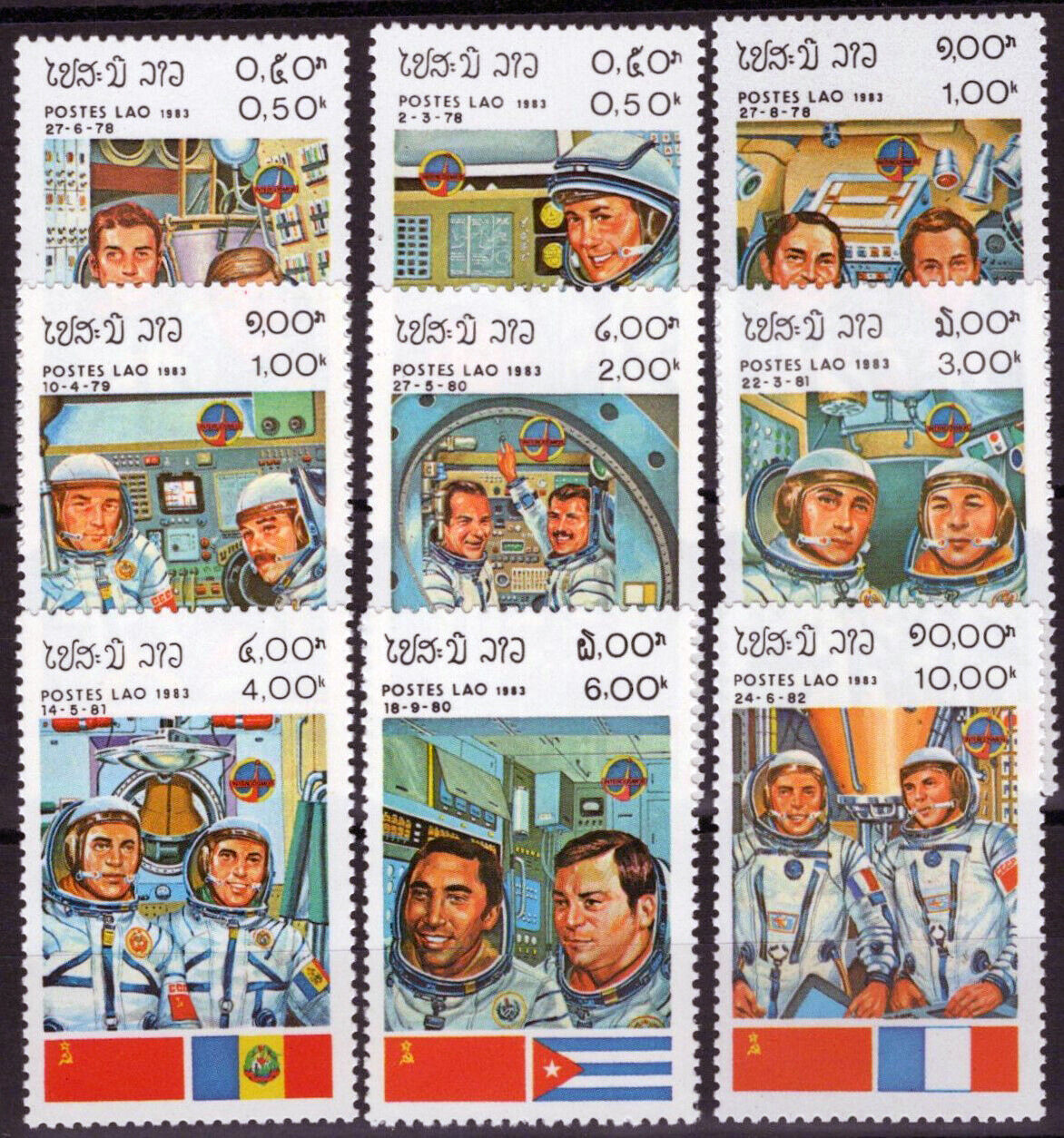 ZAYIX Laos 449-457 MNH INTERCOSMOS Space Astronauts 100123S47