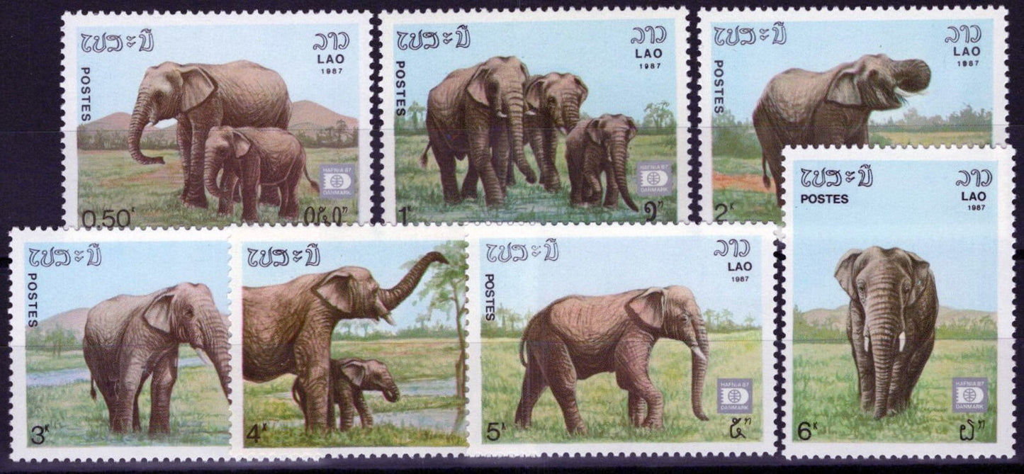 Laos 805-811 MNH Indian Elephants Wildlife HAFNIA '87